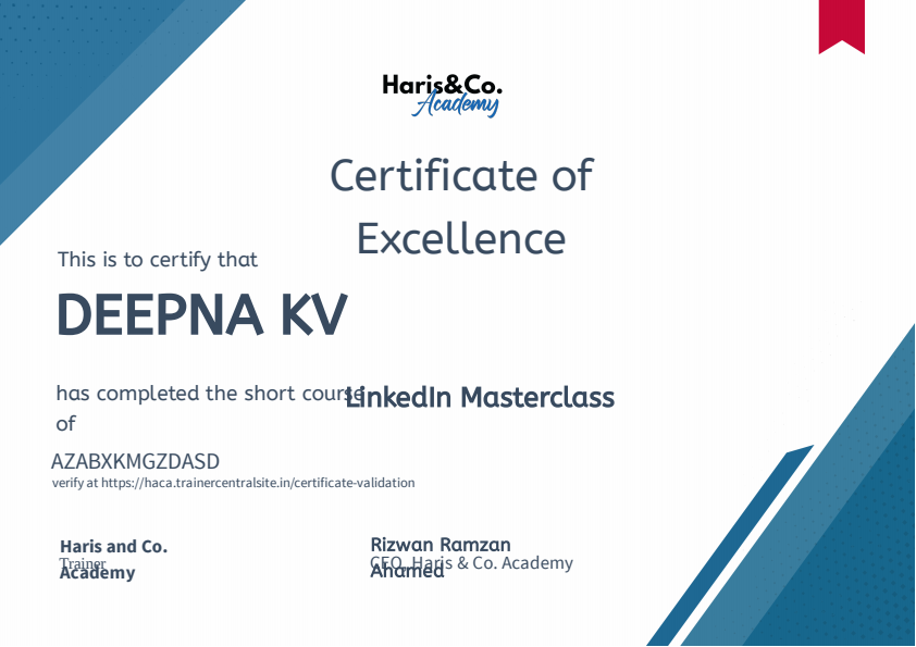 LinkedIn Masterclass Certificate Deepna